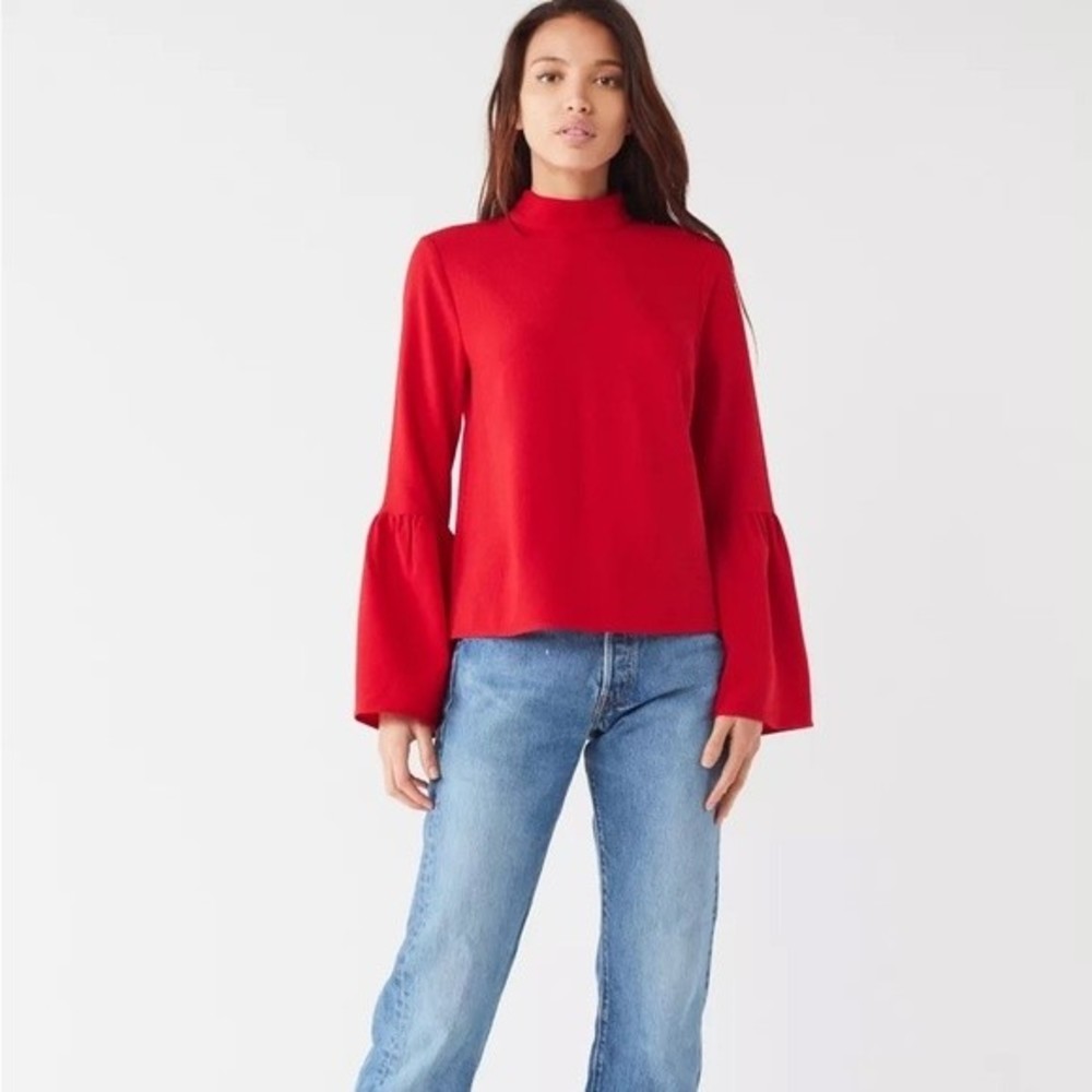 Urban Outfitters Mock-Neck Bell Sleeve Blouse Red Size Medium